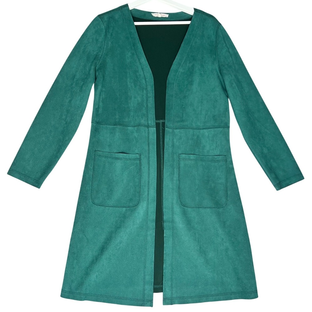 Anthroplogie‎ Solitaire Green Fuax Suede Boho Midi Jacket, Medium